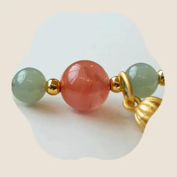 Adjustable Red String Bracelet with South Red Agate & Golden Lotus Charm – Handmade Chinese Style for Luck and Prosperity - STAR8S