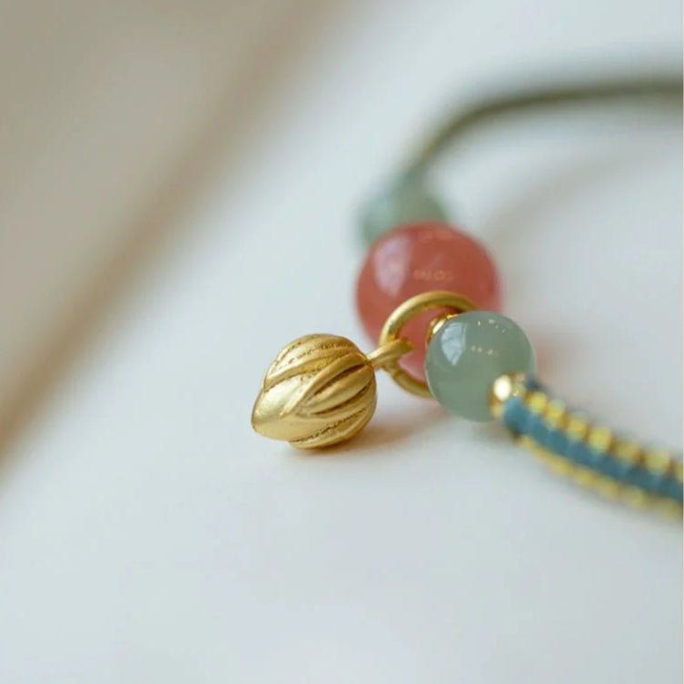 Adjustable Red String Bracelet with South Red Agate & Golden Lotus Charm – Handmade Chinese Style for Luck and Prosperity - STAR8S