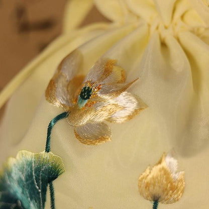 Ancient - style Chinese Suzhou - embroidered Crossbody Bag with Golden Lotus Patterns in Beige - STAR8S