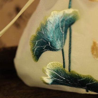 Ancient - style Chinese Suzhou - embroidered Crossbody Bag with Golden Lotus Patterns in Beige - STAR8S