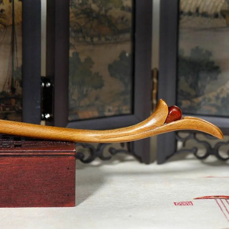 Ancient - style Green Sandalwood Hairpin, Handmade Ethnic - style Hairstyling Accessory - STAR8S