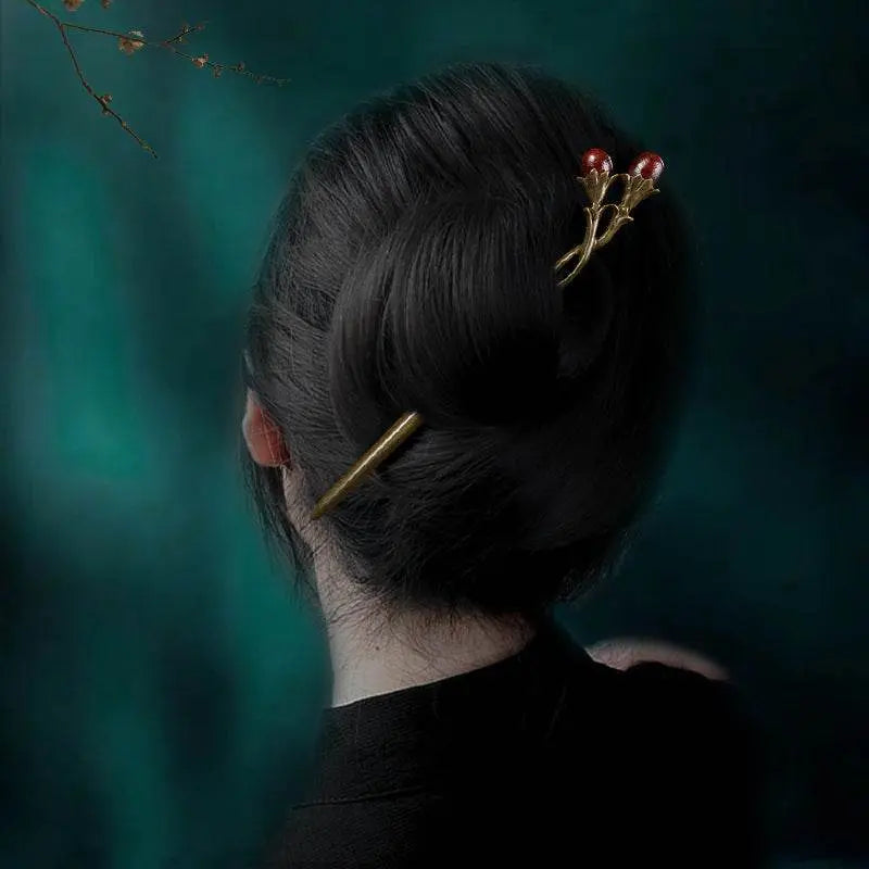 Ancient - style Green Sandalwood Hairpin, Stylish Hanfu Hairstyling Accessory - STAR8S