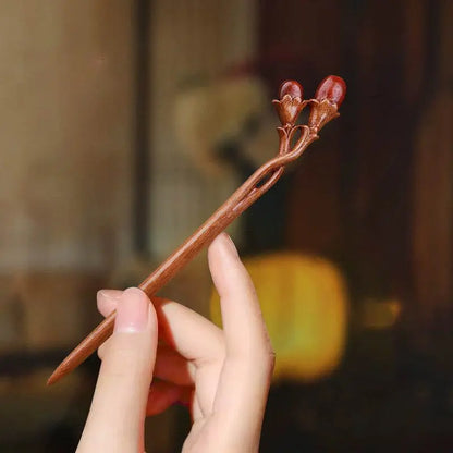 Ancient - style Green Sandalwood Hairpin, Stylish Hanfu Hairstyling Accessory - STAR8S