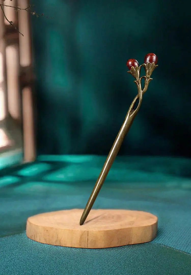 ancient - style green sandalwood hairpin, stylish hanfu hairstyling accessory - star8s