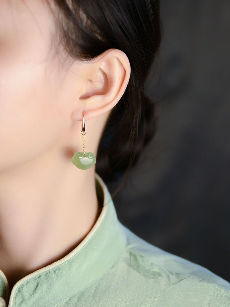 Antique Jade Earrings: Hetian Auspicious Clouds 925 Silver | STAR8S