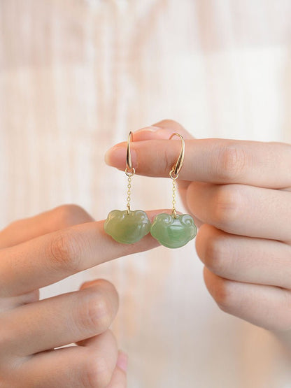 Antique Jade Earrings: Hetian Auspicious Clouds 925 Silver | STAR8S