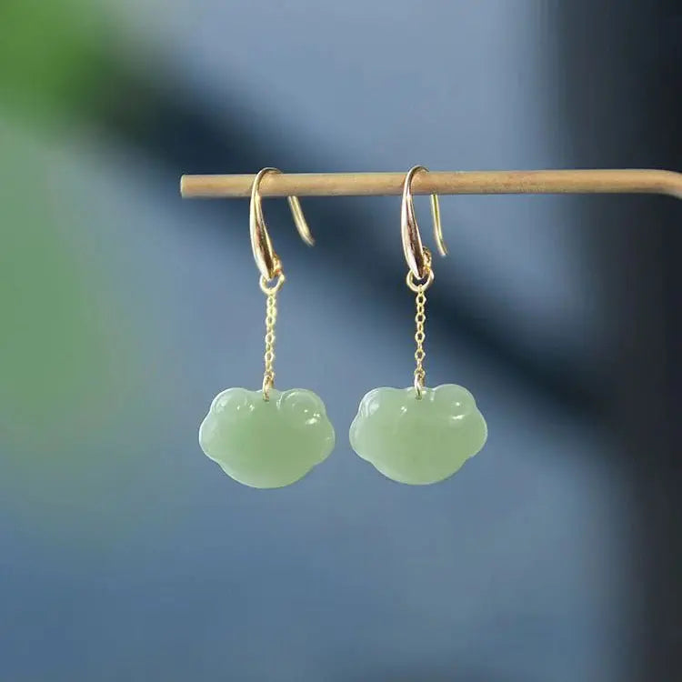 antique jade earrings: hetian auspicious clouds 925 silver | star8s - star8s
