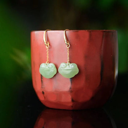 Antique Jade Earrings: Hetian Auspicious Clouds 925 Silver | STAR8S - STAR8S