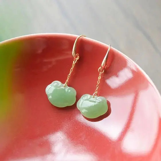 antique jade earrings: hetian auspicious clouds 925 silver | star8s - star8s