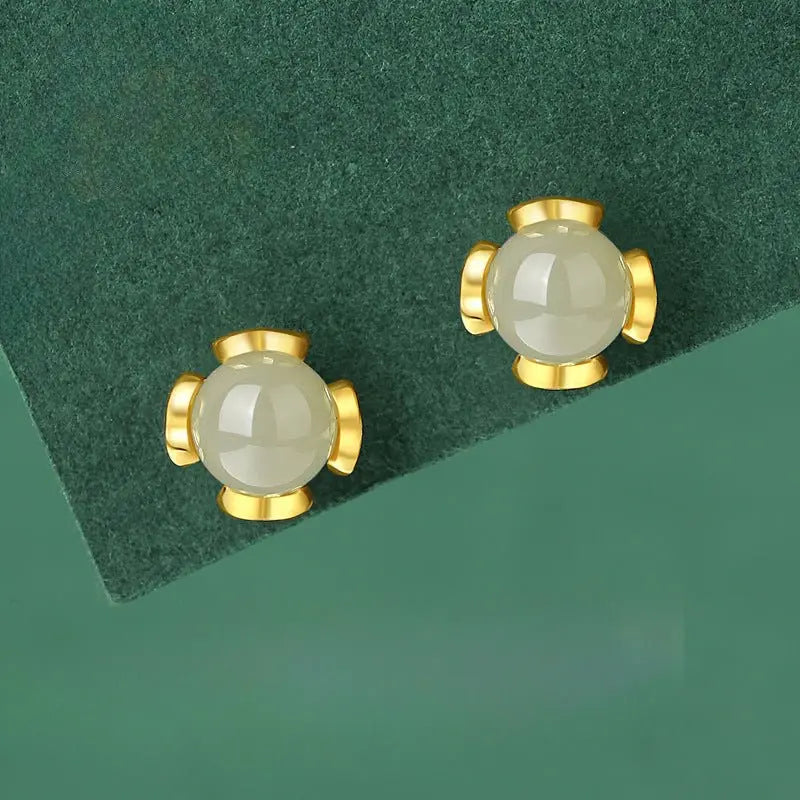 attractive & elegant jade earrings stud: versatile hetian jade s925 sterling silver | star8s