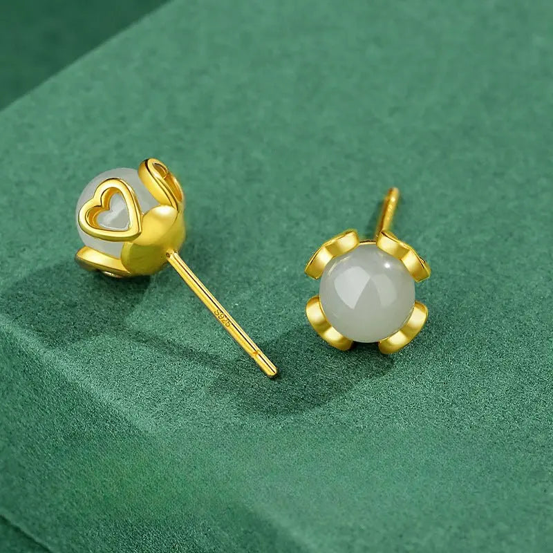 attractive & elegant jade earrings stud: versatile hetian jade s925 sterling silver | star8s