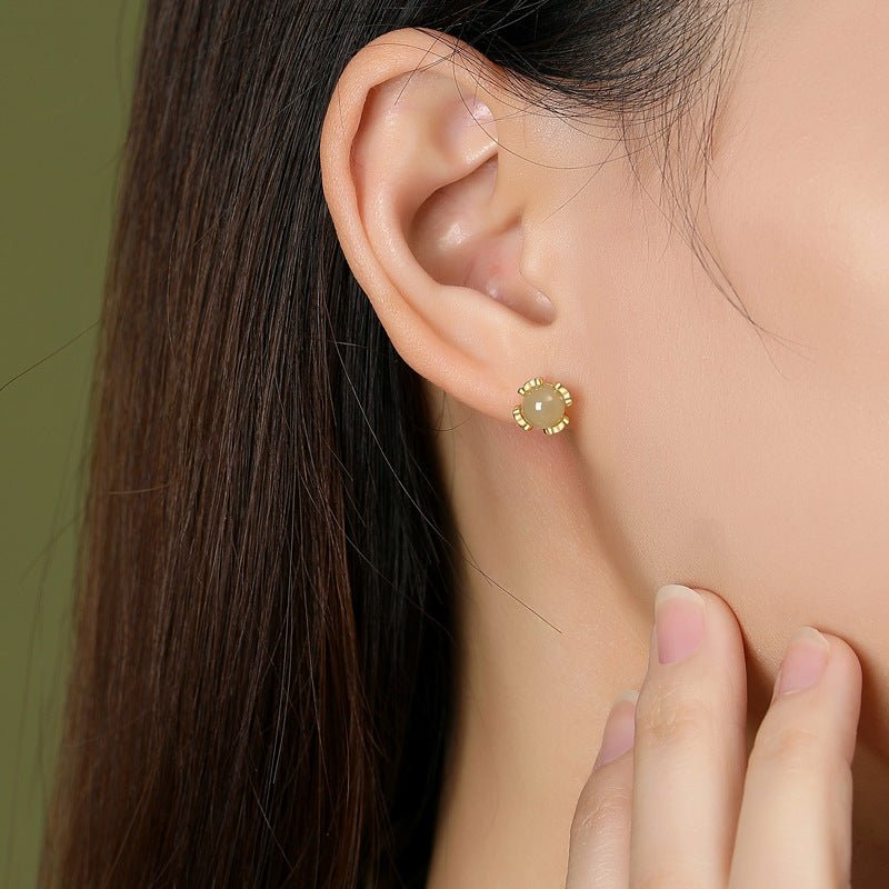 attractive & elegant jade earrings stud: versatile hetian jade s925 sterling silver | star8s