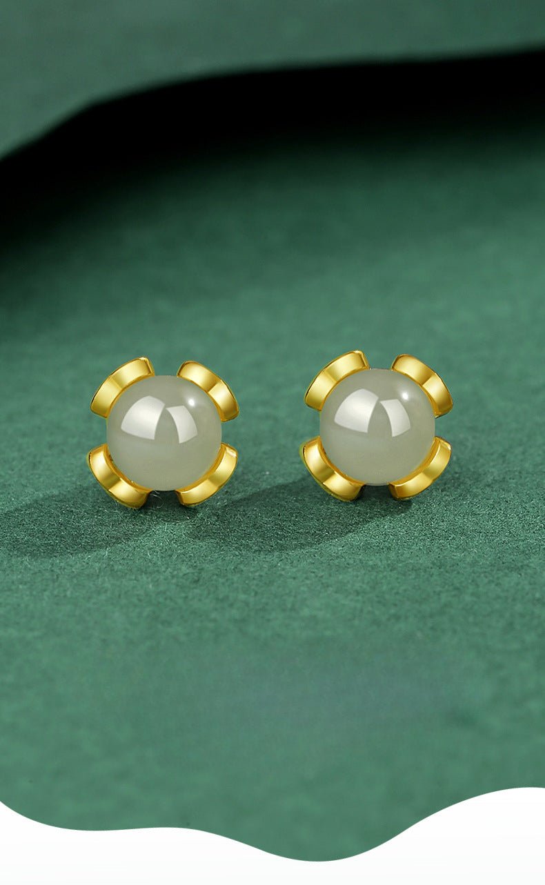 Attractive & Elegant Jade Earrings Stud: Versatile Hetian Jade S925 Sterling Silver | STAR8S
