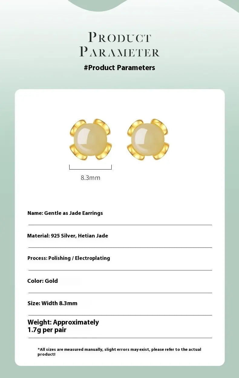 attractive & elegant jade earrings stud: versatile hetian jade s925 sterling silver | star8s