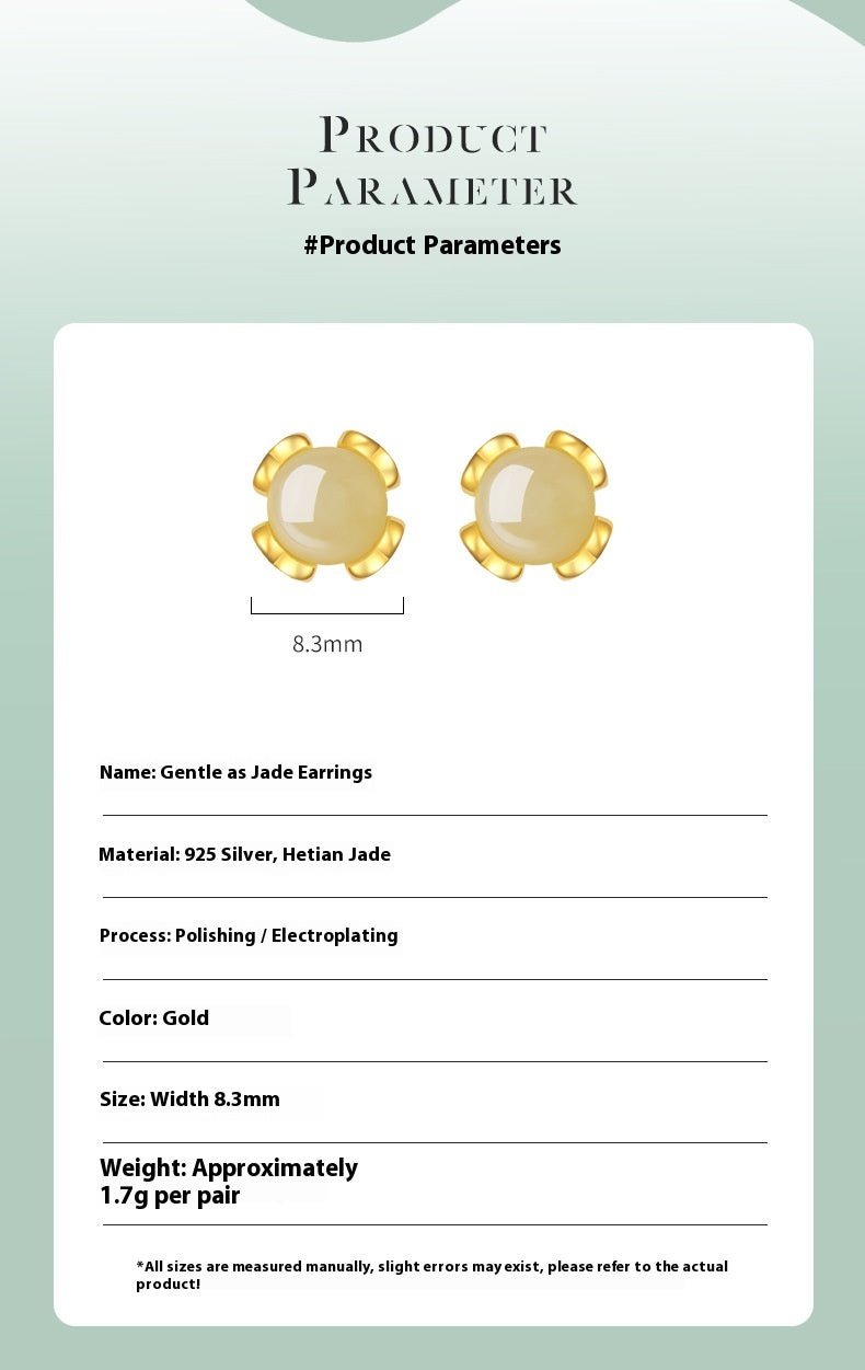 Attractive & Elegant Jade Earrings Stud: Versatile Hetian Jade S925 Sterling Silver | STAR8S
