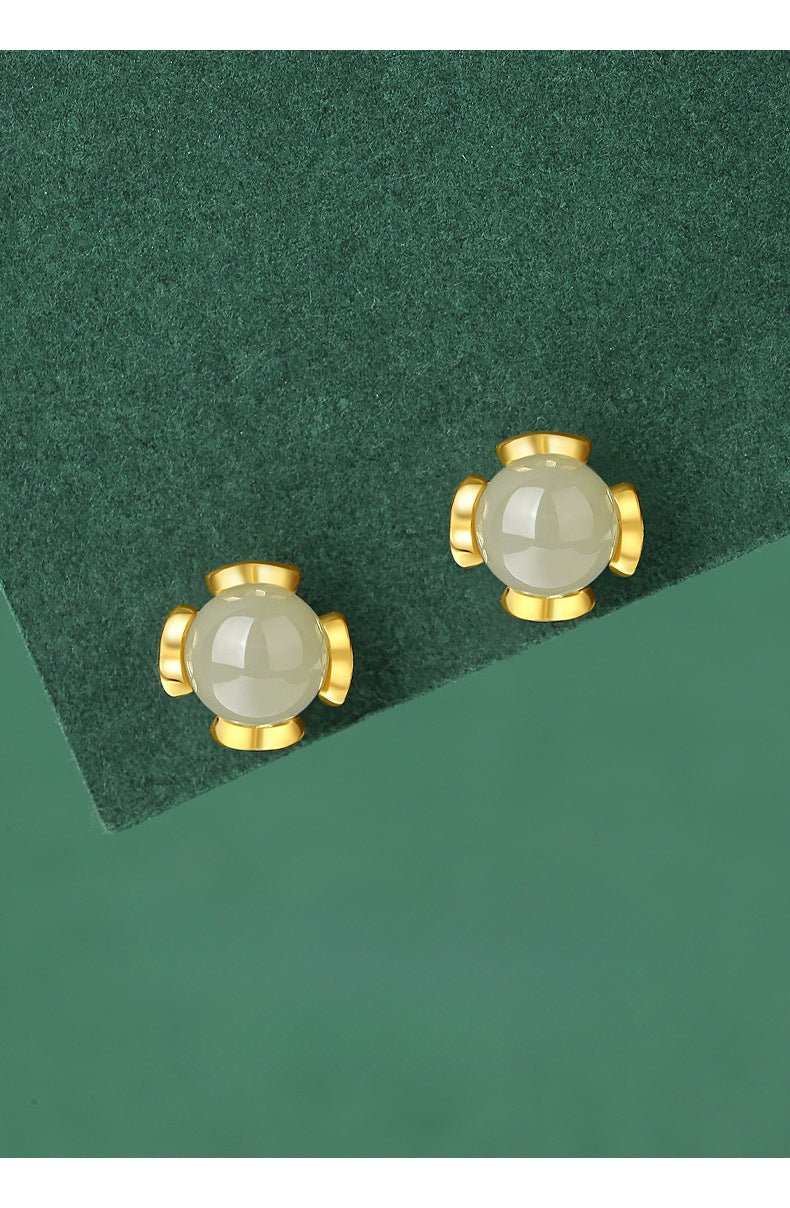attractive & elegant jade earrings stud: versatile hetian jade s925 sterling silver | star8s