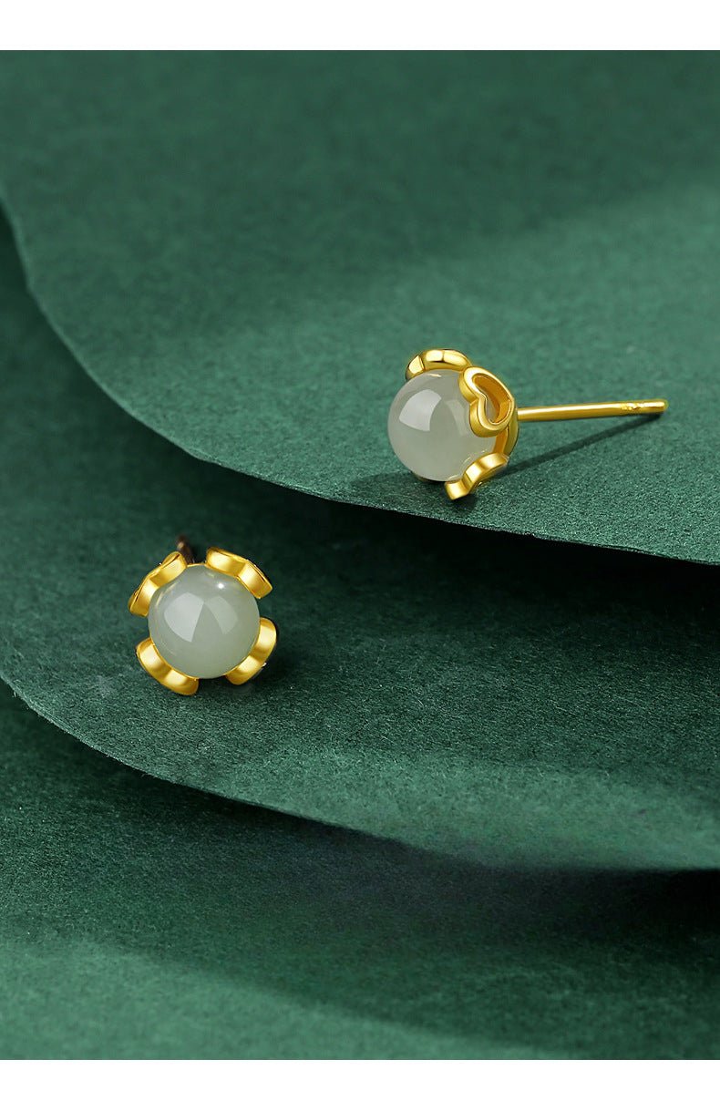 Attractive & Elegant Jade Earrings Stud: Versatile Hetian Jade S925 Sterling Silver | STAR8S