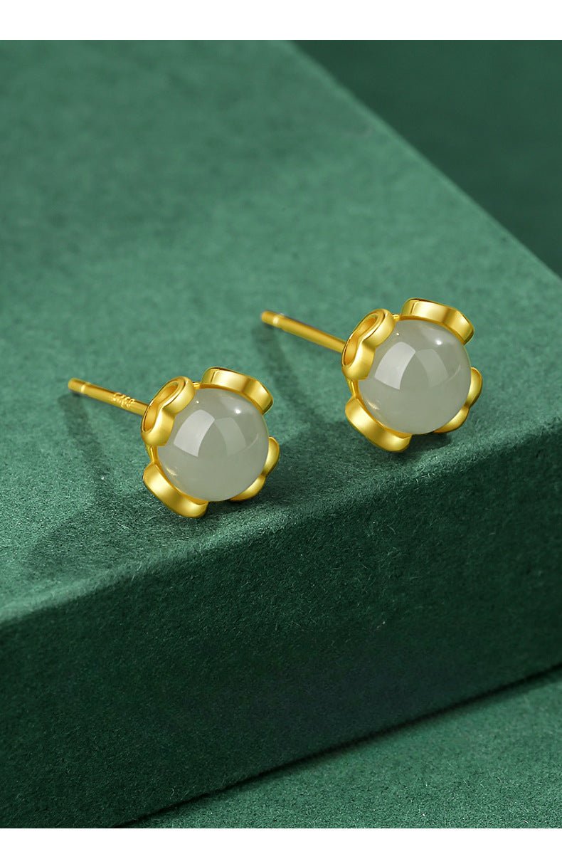 attractive & elegant jade earrings stud: versatile hetian jade s925 sterling silver | star8s