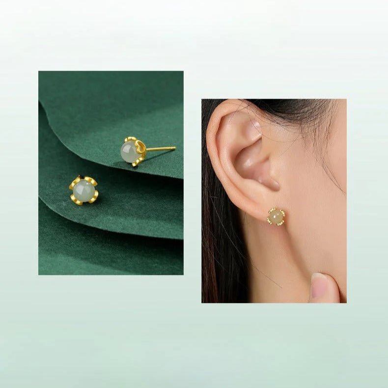 attractive & elegant jade earrings stud: versatile hetian jade s925 sterling silver | star8s - star8s
