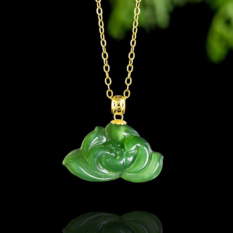 Attractive & Elegant Jade Necklace Modern: Spinach Green Hetian Lotus 18K Fashion | STAR8S