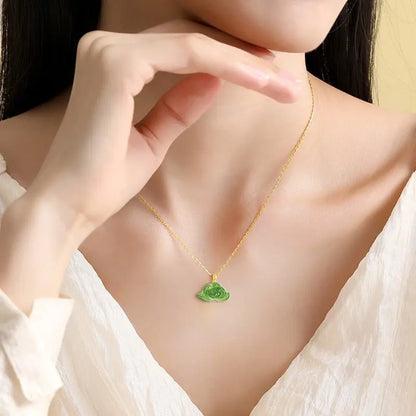 Attractive & Elegant Jade Necklace Modern: Spinach Green Hetian Lotus 18K Fashion | STAR8S
