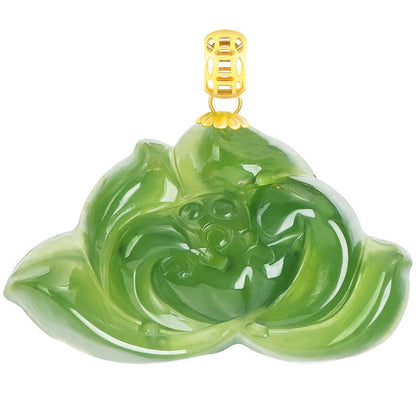 Attractive & Elegant Jade Necklace Modern: Spinach Green Hetian Lotus 18K Fashion | STAR8S