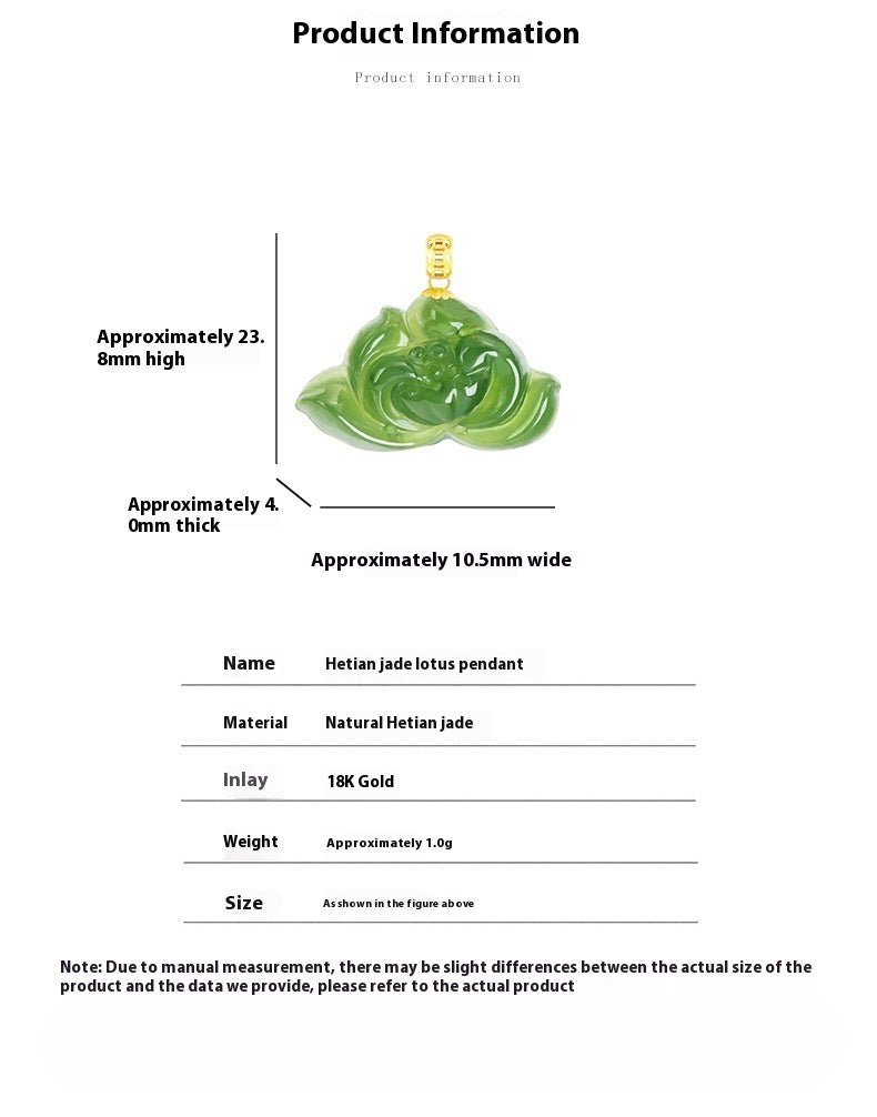 Attractive & Elegant Jade Necklace Modern: Spinach Green Hetian Lotus 18K Fashion | STAR8S