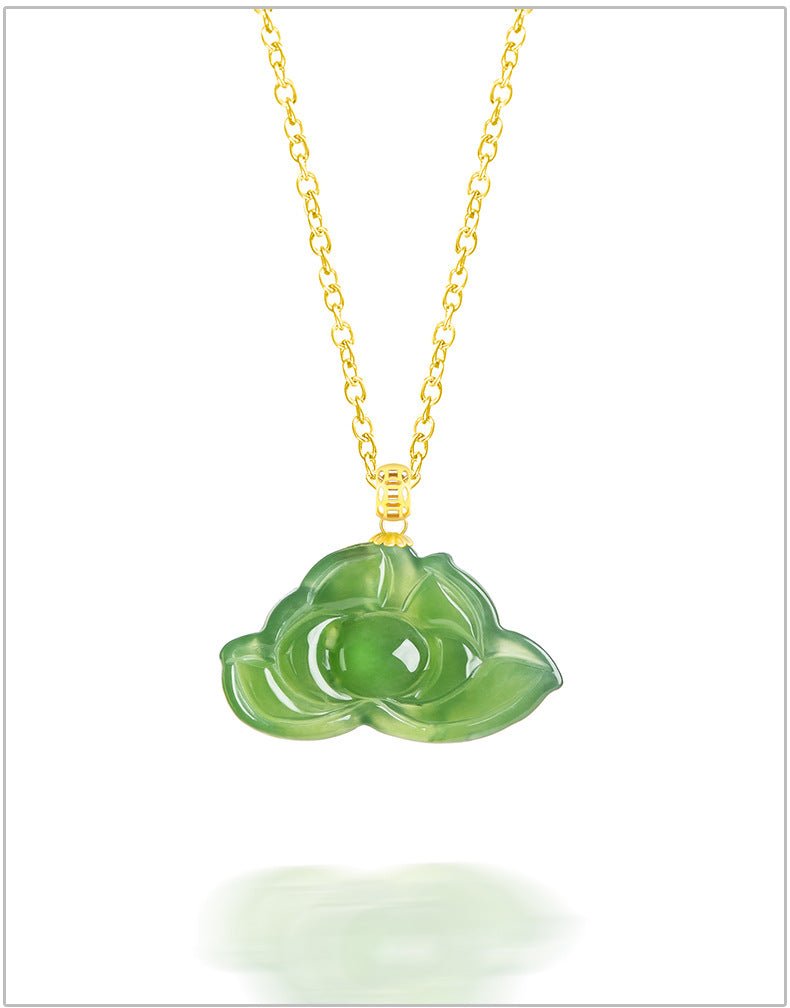 Attractive & Elegant Jade Necklace Modern: Spinach Green Hetian Lotus 18K Fashion | STAR8S