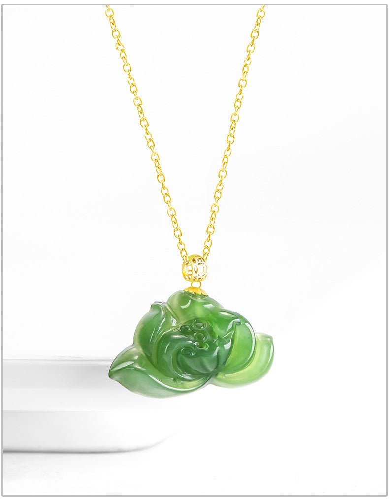 attractive & elegant jade necklace modern: spinach green hetian lotus 18k fashion | star8s
