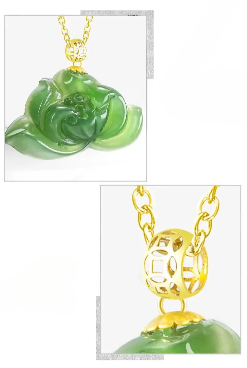attractive & elegant jade necklace modern: spinach green hetian lotus 18k fashion | star8s - star8s