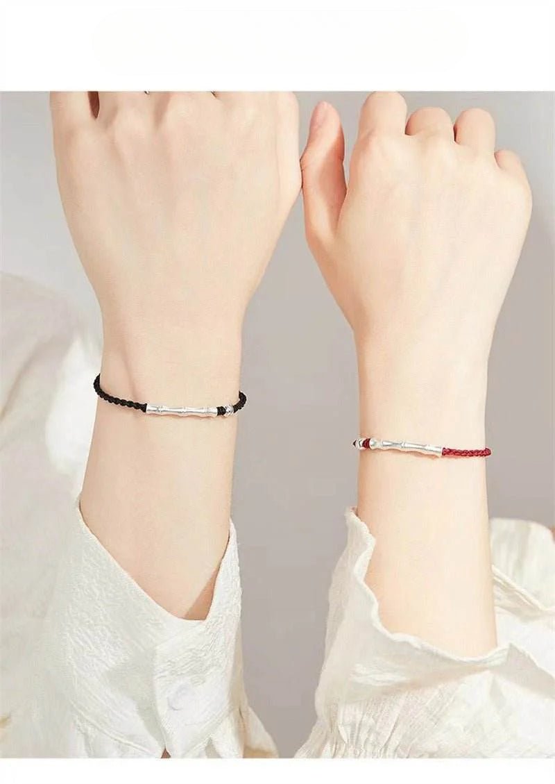 bamboo joint couple red string bracelet with silver - a romantic memorial gift - star8s