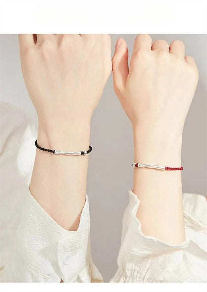 Bamboo Joint Couple Red String Bracelet with Silver - A Romantic Memorial Gift - STAR8S