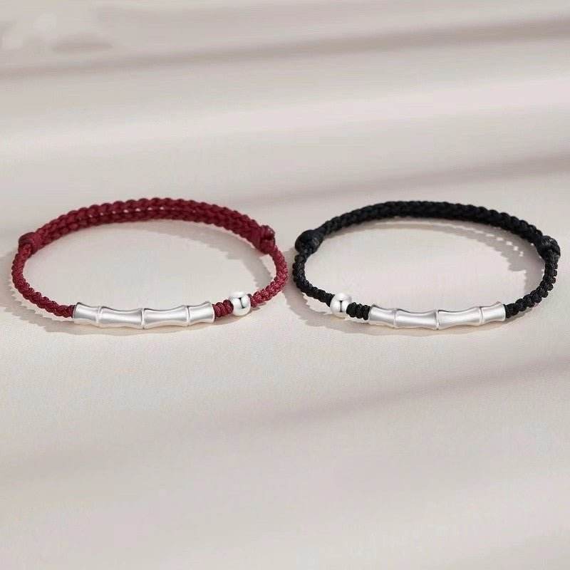 Bamboo - knot Sterling Silver Couple Bracelet, Hand - woven Romantic Jewelry - STAR8S