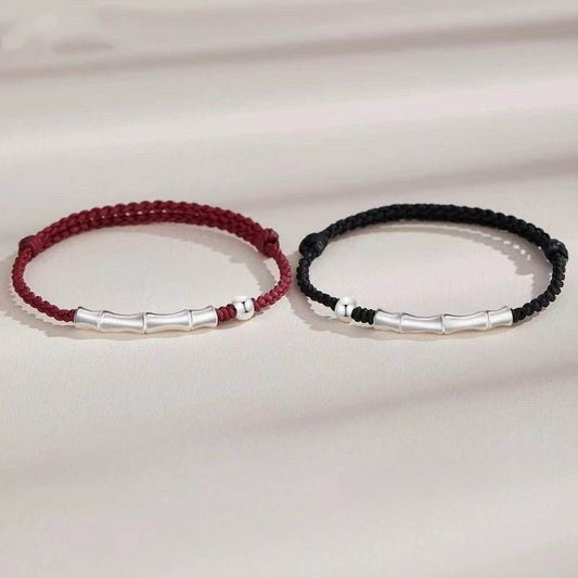 Bamboo - knot Sterling Silver Couple Bracelet, Hand - woven Romantic Jewelry - STAR8S