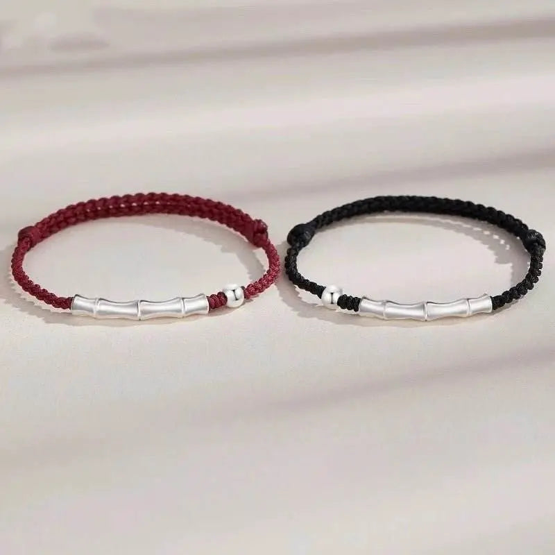 Bamboo - knot Sterling Silver Couple Bracelet, Hand - woven Romantic Jewelry - STAR8S