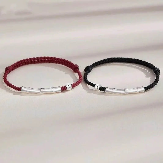 Bamboo - knot Sterling Silver Couple Bracelet, Hand - woven Romantic Jewelry - STAR8S
