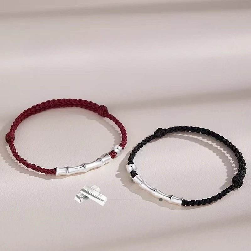 Bamboo - knot Sterling Silver Couple Bracelet, Hand - woven Romantic Jewelry - STAR8S