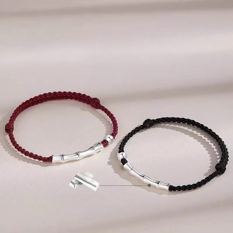 bamboo - knot sterling silver couple bracelet, hand - woven romantic jewelry - star8s