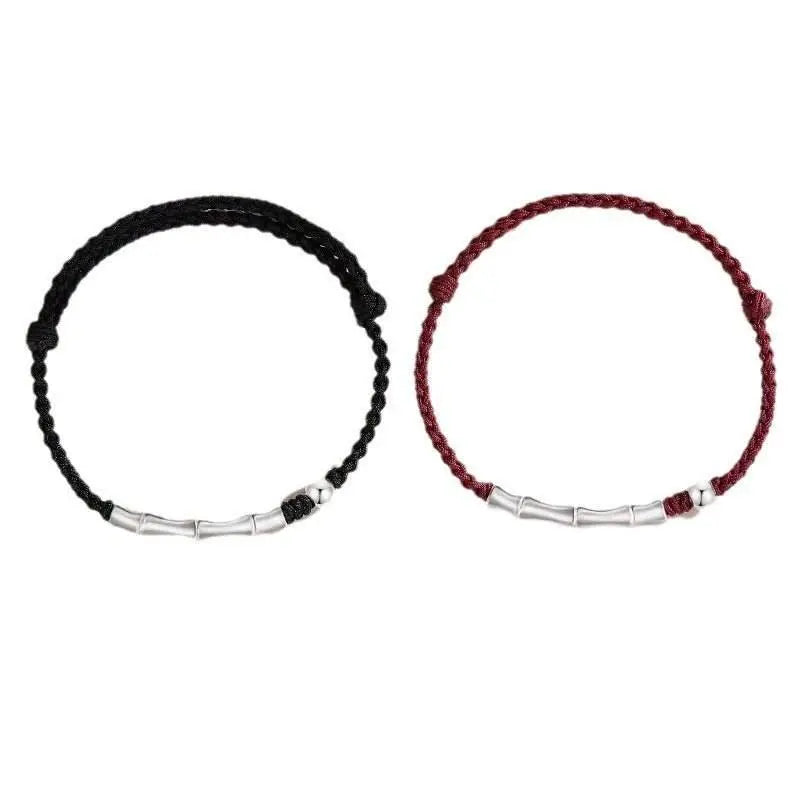 bamboo - knot sterling silver couple bracelet, hand - woven romantic jewelry - star8s