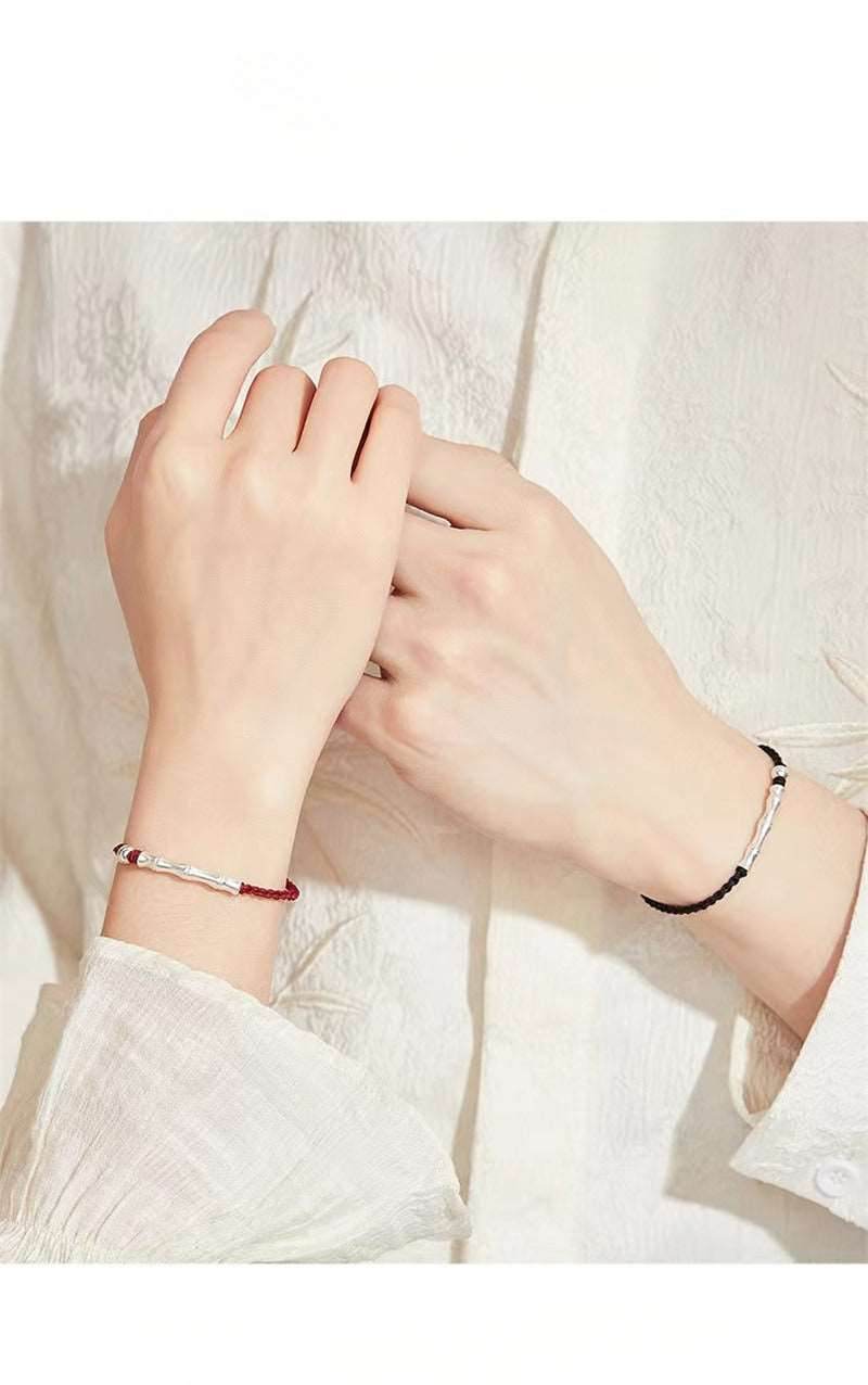 Bamboo - knot Sterling Silver Couple Bracelet, Hand - woven Romantic Jewelry - STAR8S