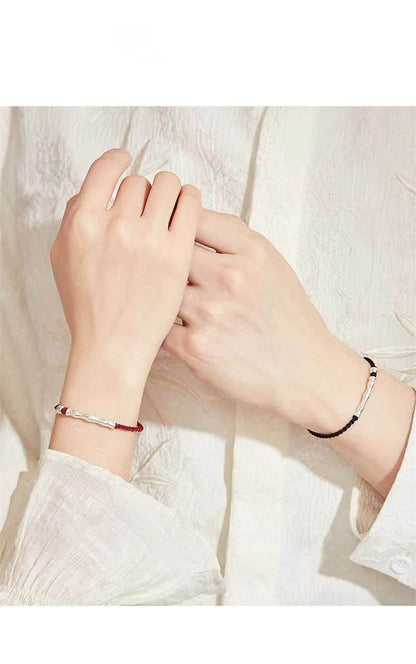 Bamboo - knot Sterling Silver Couple Bracelet, Hand - woven Romantic Jewelry - STAR8S