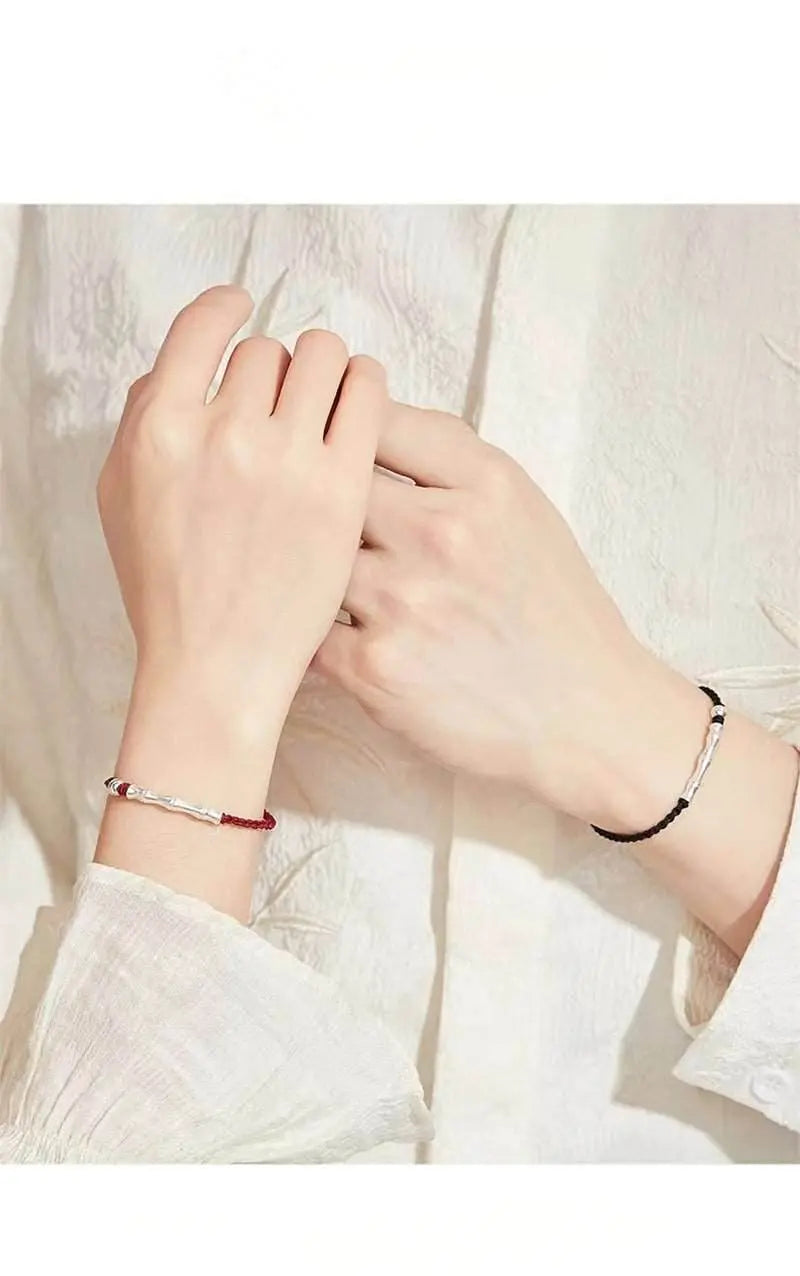Bamboo - knot Sterling Silver Couple Bracelet, Hand - woven Romantic Jewelry - STAR8S