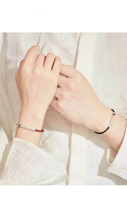 Bamboo - knot Sterling Silver Couple Bracelet, Hand - woven Romantic Jewelry - STAR8S