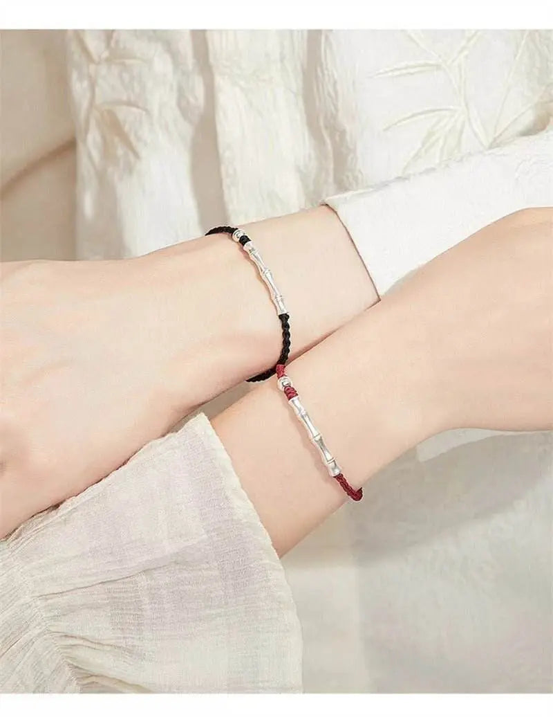 bamboo - knot sterling silver couple bracelet, hand - woven romantic jewelry - star8s