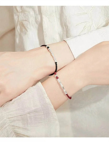 Bamboo - knot Sterling Silver Couple Bracelet, Hand - woven Romantic Jewelry - STAR8S