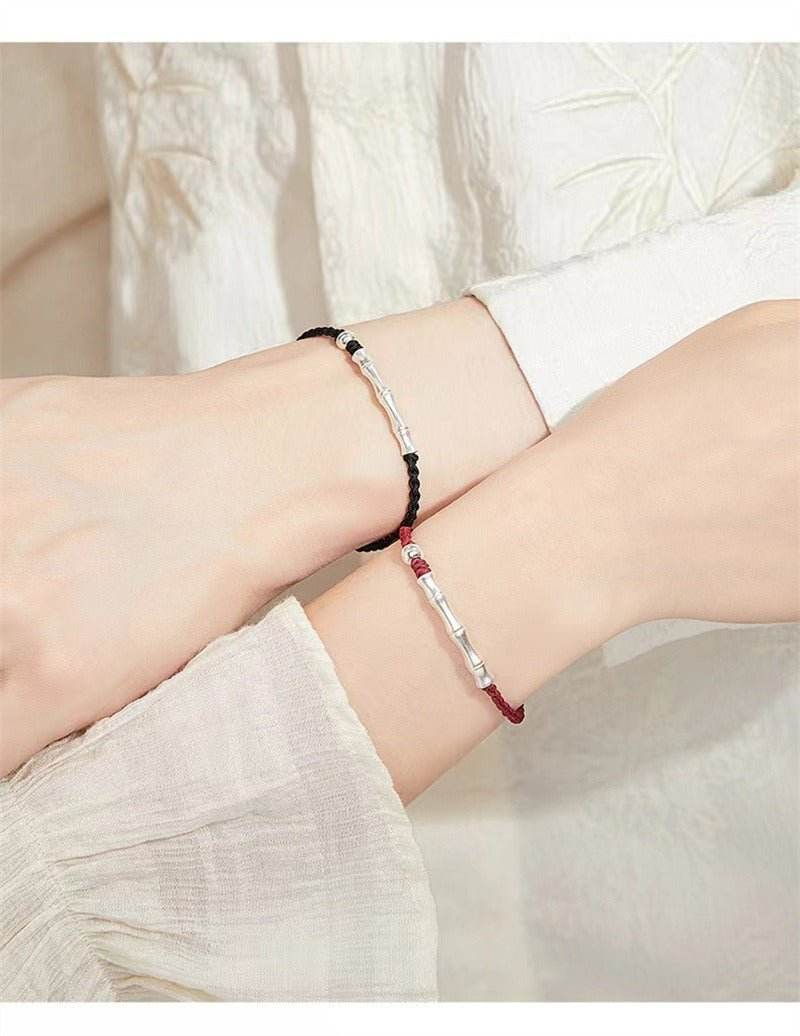 bamboo - knot sterling silver couple bracelet, hand - woven romantic jewelry - star8s