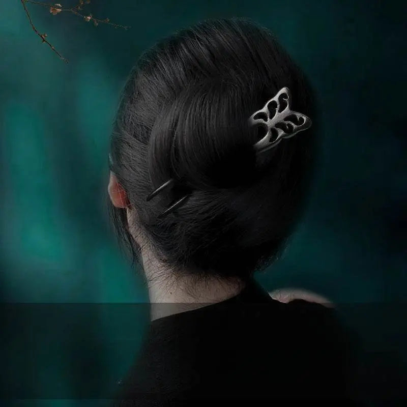 Black Sandalwood Double Prong U Shaped Hairpin for Short Haired Girls Vintage Gift - STAR8S