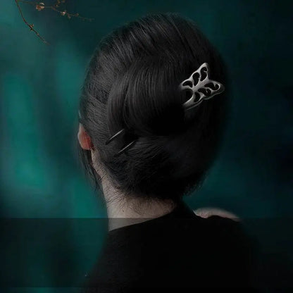 Black Sandalwood Double Prong U Shaped Hairpin for Short Haired Girls Vintage Gift - STAR8S