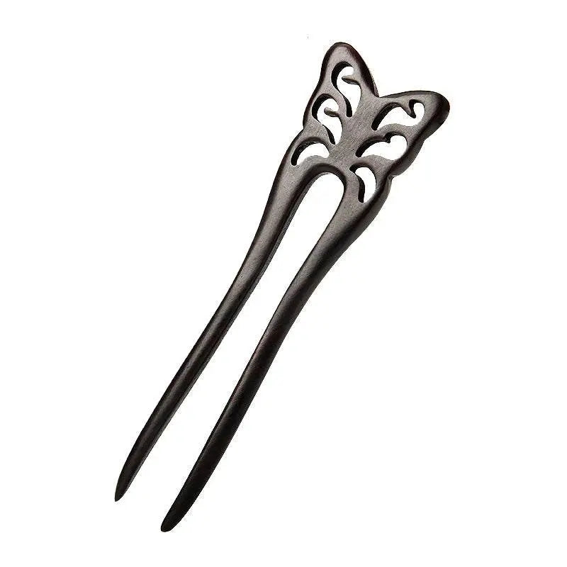 Black Sandalwood Double Prong U Shaped Hairpin for Short Haired Girls Vintage Gift - STAR8S