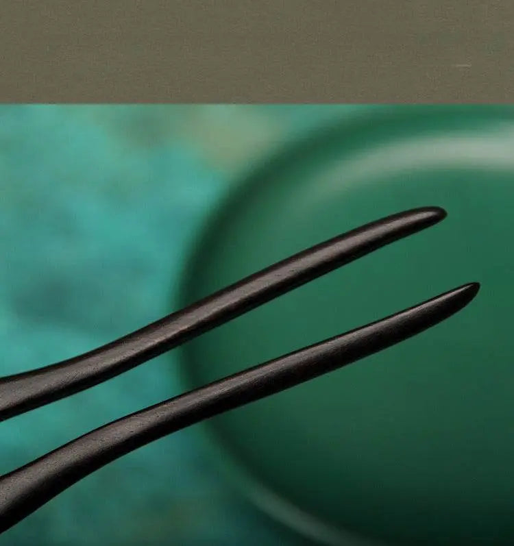 black sandalwood double prong u shaped hairpin for short haired girls vintage gift - star8s